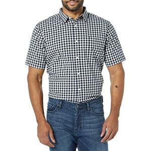 Amazon Essentials Heren Slim-Fit Poplin Shirt met korte mouwen, Marinewit Gingham, Large