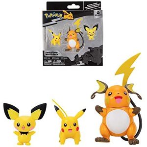 Bandai - Pokémon – Evolutionpakket Pichu, Pikachu & Raichu – figuur Pichu 5 cm + Pikachu 8 cm + figuur Raichu 10 cm – JW2778