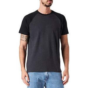 Build Your Brand Heren T-shirts 3-pack Basic Shirt Multi-Pack voor mannen, bovendeel met contrasterende mouwen verkrijgbaar in vele kleuren, maten S - 5XL, grijs/zwart (charcoal/black), L