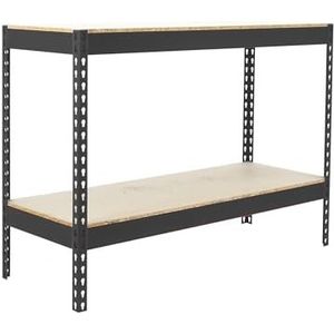 SimonRack Metalen rek, zonder schroeven, 2 planken, hoog draagvermogen 400 kg, 900 x 1200 x 450 mm, werkplaatsrek garage, opslagruimte, antraciet/hout
