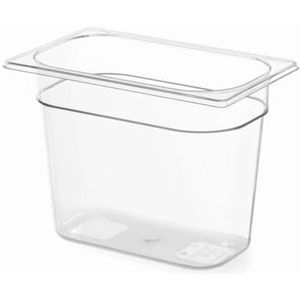 HENDI Gastronorm container, voedsel opslag container, temperatuurbestendig van -40° tot 110°C, vaatwasserbestendig, geur en smaakloos, 4L, polycarbonaat, GN 1/4, 265x162x(H)150mm, transparant