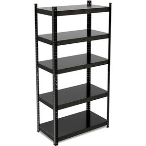 Relaxdays stellingkast, HBD: ca. 150 x 75 x 30 cm, 875 kg, 5 planken, staal, stellingrek kelder, garage, modulair, zwart