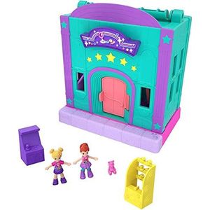 Polly Pocket Pollyville Speelhal met vier verdiepingen speelplezier, micropoppen Polly en Lila, 1 stickervel en 5 micro-accessoires