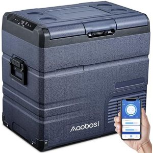 AAOBOSI Compressor-koelbox, 54 liter, autokoelbox met wifi-app-bediening, USB-aansluiting, 12/24 V en 100-240 V koelbox tot -20 °C, voor auto, vrachtwagen, boot, camper, camping