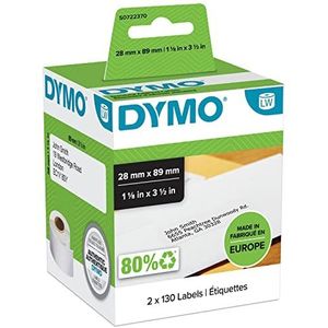 DYMO authentieke LW-adreslabels | 28 mm x 89 mm | Zelfklevend | Rol van 130 | 2 stuks (260 Easy-Peel-labels) | Geschikt voor LabelWriter-labelmakers | Gemaakt in Europa