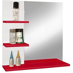 Berlioz Creations Mm Rode zuil voor badkamer, 60 x 60 x 16 cm, 3 planken + 1 spiegel, gemaakt voor 100% in Frankrijk