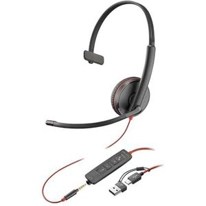 Poly Blackwire 3215 - Blackwire 3200 Series - Headset - On-Ear - bedraad - actieve ruisonderdrukking - 3,5 mm stekker, USB-C - zwart - gecertificeerd voor Skype voor bedrijven
