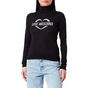 Love Moschino Dames slim fit turtleneck with Heart Jacquard Intarsia pullover sweater, zwart, 42