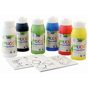 KREUL 29150 - Mucki vingerverf, Power Pack, Show me the world of colours, 6 x 750 ml vingerverf en 20 schildersjablonen