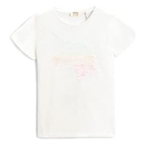 Koton Meisjes Unicorn Sequinned Short Sleeve Katoenen T-shirt, gebroken wit (001), 7-8 Jaar