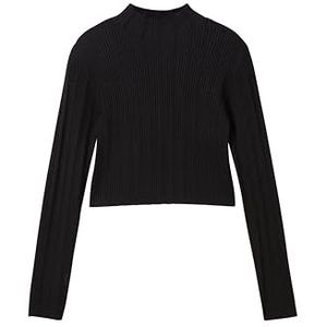 TOM TAILOR Slimfit trui voor meisjes en kinderen, met geribbelde structuur en opstaande kraag, 36423 - Heavy Black, 128