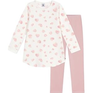 Petit Bateau Nachthemd en legging voor kinderen van fleece met hartjesprint, Mooi/Multico, 10 Jaar