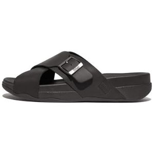 Fitflop Heren Surfer Buckle Nubuck Cross Slides Sandaal, Zwart, 41 EU