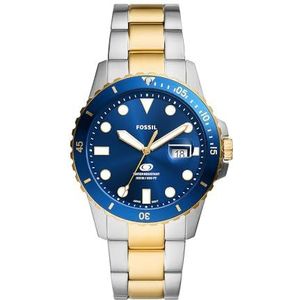 Fossil Blue Horloge voor heren, Quartz uurwerk met roestvrij stalen of leren band, Blue and gold tone