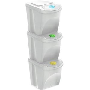 WELL HOME MOBILIARIO & DECORACIÓN Set van 3 gerecyclede vuilnisemmers, gebroken wit, 3 x 25 l