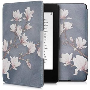 kwmobile case compatibel met Amazon Kindle Paperwhite - Magnetische sluiting - E reader cover - Magnolia taupe/wit/blauwgrijs
