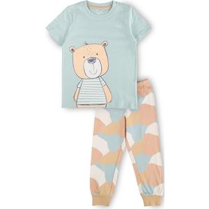 Sigikid Uniseks kinderpyjama voor jongens en meisjes pyjamaset, lichtblauw/lichtbruin/lange broek, 92
