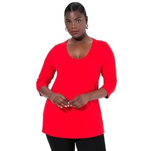 Ulla Popken - Shirt - Rood - Effen - Driekwart Mouw