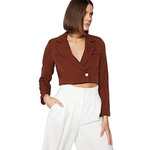 Trendyol Effen blazer met reverskraag voor dames, Bruin, 66 NL