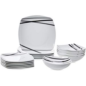 Amazon Basics 18-delige keukenserviesset - vierkante borden, kommen - servies voor 6 personen, moderne balken