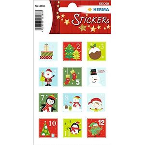 HERMA 15188 kerststickers, kinderen cijfers 1-24 (24 stickers, papier, glinsterend) zelfklevende kerstdecoratie, permanent hechtende etiketten voor Kerstmis, geschenken, knutselen, adventskalender