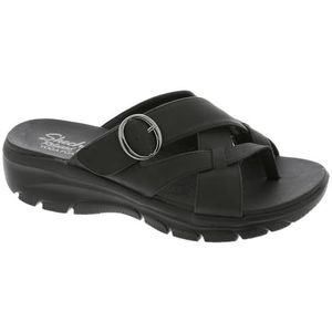 Skechers Women's Easy Going-Sundown Flip-Flop, Black/Black, 9
