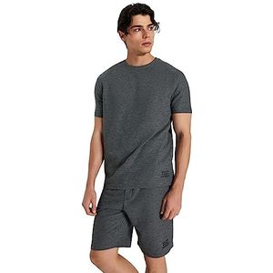 Trendyol Uniseks effen gebreide T-shirt-korte pyjamaset, antraciet, XL, Antraciet, XL