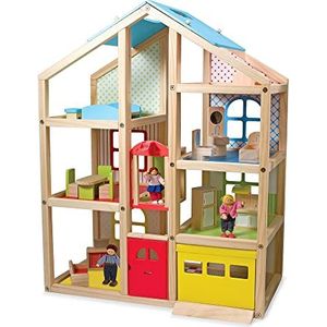 Melissa & Doug Poppenhuis van hout met meubels en speelfiguren (18 delen).