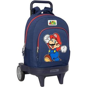 Super Mario World Grote rugzak met wielen, compact, afneembaar, ideaal voor kinderen van verschillende leeftijden, comfortabel en veelzijdig, kwaliteit en duurzaamheid, 33 x 22 x 45 cm, marineblauw,