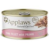 Applaws 100% Natuurlijk Premium Nat Kattenvoer Tonijnfilet en Garnalen in Bouillon voor Volwassen Katten - 24 x 70g Blikjes