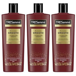 Tresemme Shampoo Keratin Smooth 72 uur pluiscontrole*, gladheid en glans professionele haarverzorging met gehydrolyseerde keratine 400 ml 3 stuks