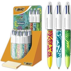 BIC 4 Colours Velours Balpennen Medium Punt (1,0 mm) - Lichaam met verschillende Jungle decors, Toonbankdisplay van 30 Stuks