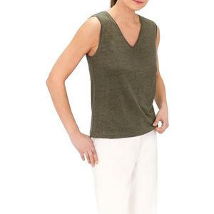 Caroll Nauwsluitend T-shirt met V-hals, 100% linnen, Kaki, XS