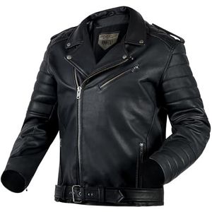 OZONE MOTO Modern motorjack voor heren, geitenleer, elleboog- en schouderbeschermers, niveau 1, rugbeschermertas, moderne retro look, maten tot 10XL, zwart, 8XL