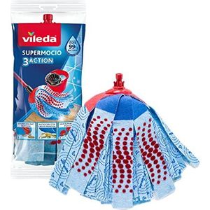 Vileda SuperMocio 3Action vervanging, 1 per verpakking, geschikt voor alle franjemopsystemen van Vileda, voor gesealde harde vloeren, verwijdert meer dan 99% van de bacteriën met water alleen