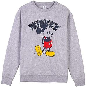 Mickey Mouse Sweatshirt zonder capuchon, grijs, maat XXL, van 65% katoen, 240 g/m² en 35% polyester, Mickey-print, origineel product ontworpen in Spanje, Grijs, XXL
