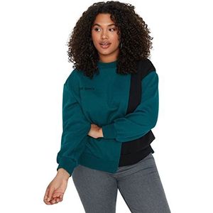 Trendyol Vrouwen Plus Size Regular Basic Crew Neck Knit Plus Size Sweatshirt, Olie, 4XL grote maten
