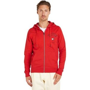 Tommy Hilfiger Heren WCC Arched Varsity Zip Thru Hoody, Rood, XL