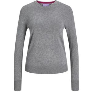 Jack & Jones Jxcara Comfy Crew Neck Knit, Medium Grey Melange/Detail:/Fuchsia Red, M