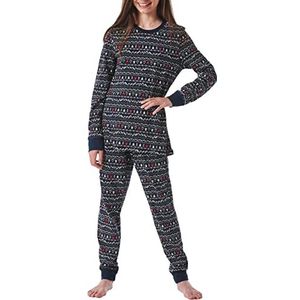 Schiesser Meisjespyjama lang – eenhoorn, sterren, stippen, bosmotieven en heksen – organisch katoenen pyjamaset, donkerblauw (donkerblauw), 140 cm
