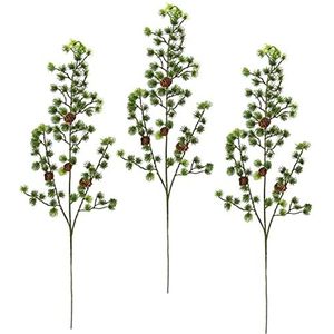 Kunstdennentak met kegels en glitter, kunsttak, decoratietak, dennengroen, adventskrans, decoratieve accessoires voor krans, kerstdecoratie, steel, kunstbloemen, tak