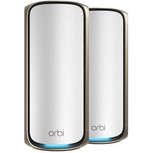 NETGEAR Orbi 970 Series Quad-Band WiFi 7 Mesh Network System (RBE972S), Router + 1 satellietextender, beveiligingsfuncties, tot 27 Gbps, covers tot 6,600 sq. ft., 200 apparaten, 10 Gig internetpoort