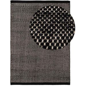 benuta Rocco Wollen tapijt, zwart/wit, 170 x 240 cm, laagpolig, plat weefsel, voor woonkamer, slaapkamer, eetkamer of kinderkamer