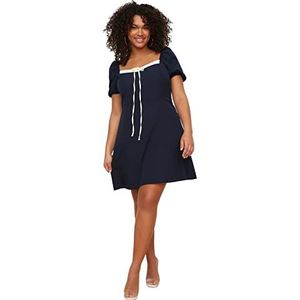 Trendyol Dames Vrouw Mini A-lijn Regular Fit Geweven Plus Size Jurk, Donkerblauw, 40 grote maten