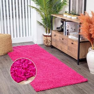 Surya Home tapijtloper Shaggy – pluizig tapijt voor eetkamer, slaapkamer, woonkamertapijt – zacht marmer tapijt groot 80x220cm blauw, roze