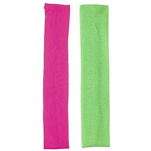 Widmann 05831 Neon hoofdband, set van 2, roze en groen, zweetband, fitnessband, jaren 80-trainingspak, aerobic, themafeest, carnaval