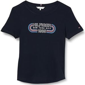 Tommy Hilfiger Dames Slim Track Hilfiger C-Nk Ss S/S gebreide tops, blauw, XXS, woestijn hemel, XXS