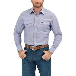 Wrangler Men's Big and Tall Cowboy Cut Western Long Sleeve Snap Work Shirt Washed Finish, Chambray, 20-37