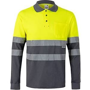 VELILLA 305515 poloshirt van katoen, tweekleurig en lange mouwen, grijs en neongeel, maat 5XL, Grijs/Fluor Geel, 5XL
