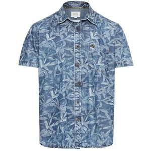 camel active - Overhemd - Denim Blauw - Korte Mouwen - Allover Print